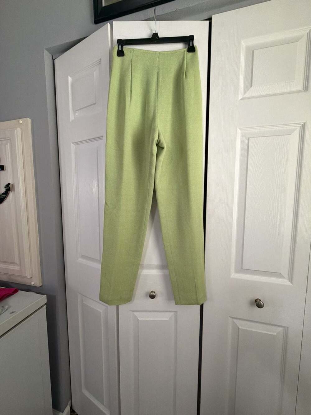 Oscar de la Renta Lime Green Textured Straight Leg Trousers